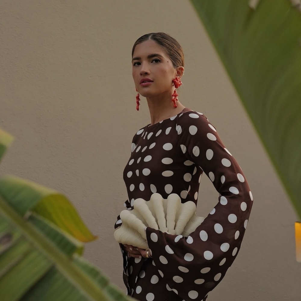 HEMANT & NANDITA Brown and White Polka Dot Dress size Small - Picture 2 of 16
